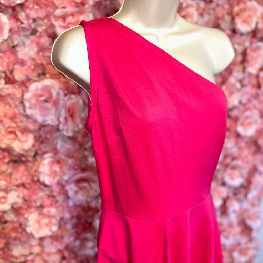 NWT (Small) Brand New Hot Pink One Shoulder Sleeveless Flowy Midi Dress - Picture 2 of 10